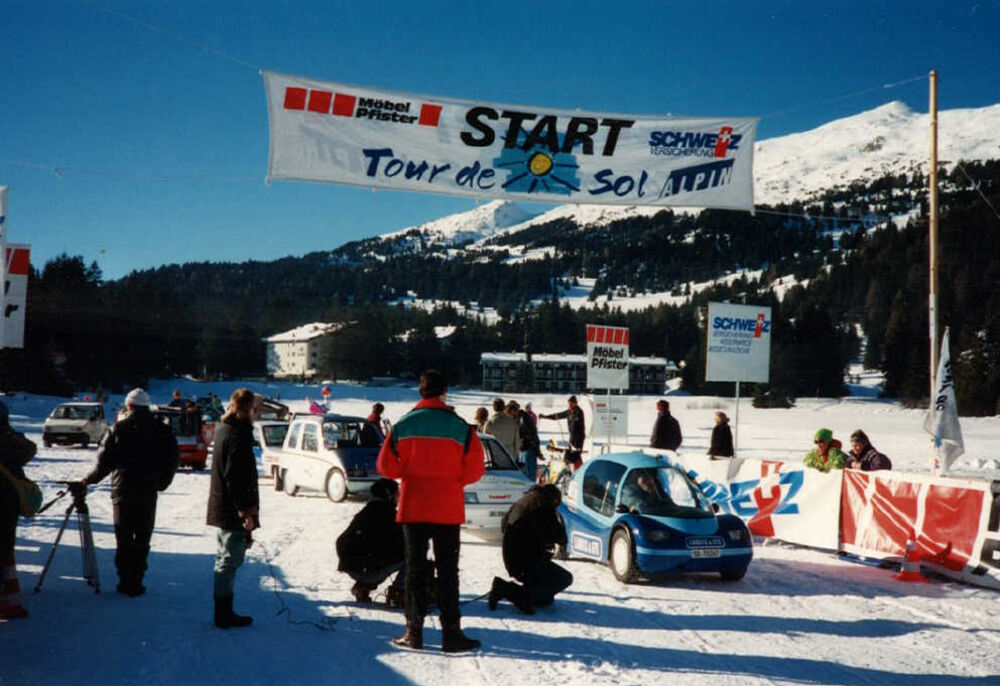 Tour de Sol Alpin 1991 auf dem Heidsee, Lenzerheide.